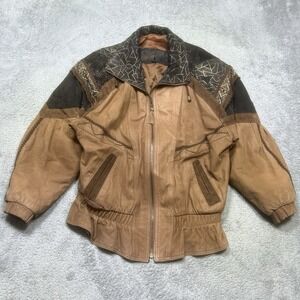 Vintage Winlit Jacket Womens‎ S Brown Aztec Leather Suede Bomber Suete Western